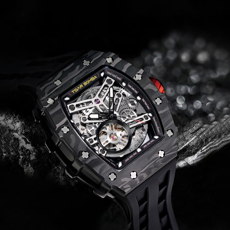 Carbon Fiber Automatic Watch TB8208CF--Watch-$300-$500, all, Carbon Fiber, Mechanical, Summer Collection-Tsarbomba