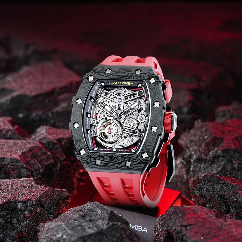 Carbon Fiber Automatic Watch TB8208CF--Watch-$300-$500, all, Carbon Fiber, Mechanical, Summer Collection-Tsarbomba